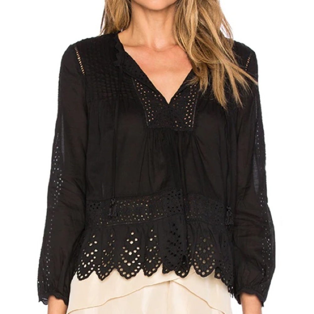 As seen on Revolve: REBECCA TAYLOR Long Sleeve Voile Lace Top in Black